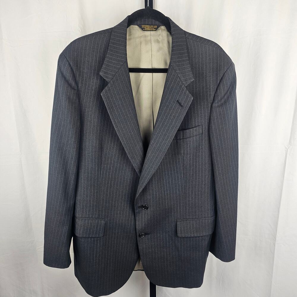 Johnny Carson Charcoal Pinstripe Wool Blazer 42R USA Union Made 1980s